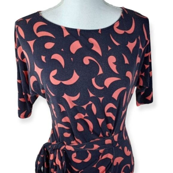 ANN TAYLOR BLACK & CORAL/PINK FAUX WRAP DRESS SZ.S GUC. - Picture 2 of 7